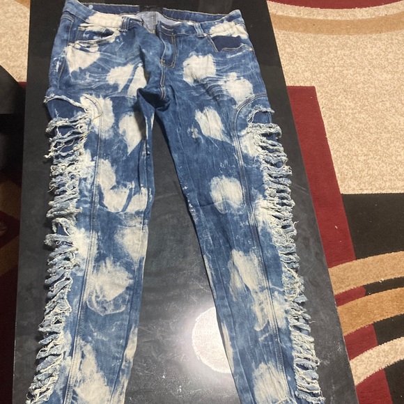 Edgy Blue Distressed Women's Skinny Jeans - Picture 1 of 2